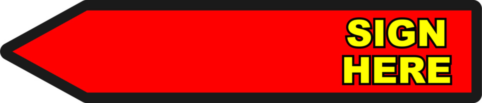 Red sign here arrow sticker pointer icon isolated on white background