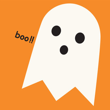 Minimalist cute ghost on orange background square template