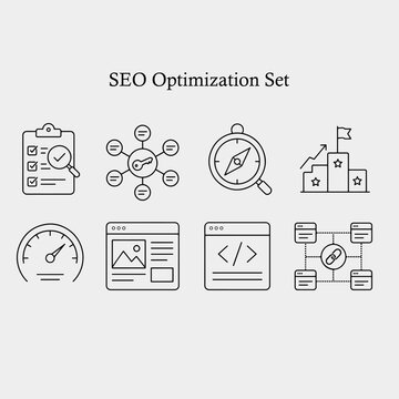 SEO Optimization Outline Icon Set