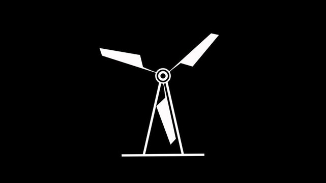 Vibrant magenta flat 2D wind turbine icon gracefully animated on a deep black background, embodying clean energy, modern ecology, and sustainability.