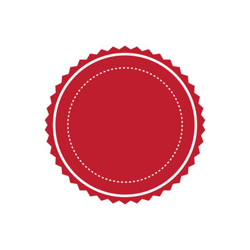 Blank Red Scalloped Circle Badge Template with Dotted Inner Border Vector