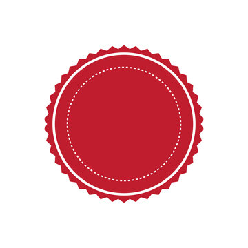 Blank Red Scalloped Circle Badge Template with Dotted Inner Border 