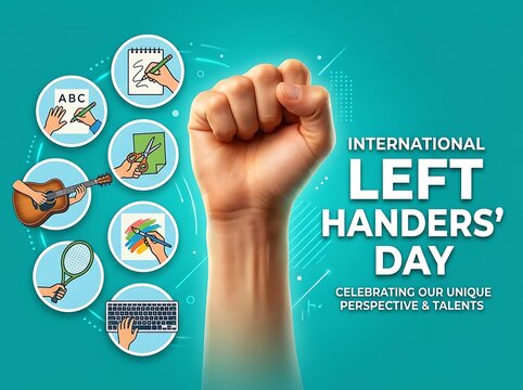 International left handers day celebration with creative skills and talents illustration design concept