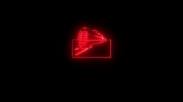 Neon metro rail icon blue red color glowing animated black background, glowing neon Metro rail shape icon gradient color animation on black ...