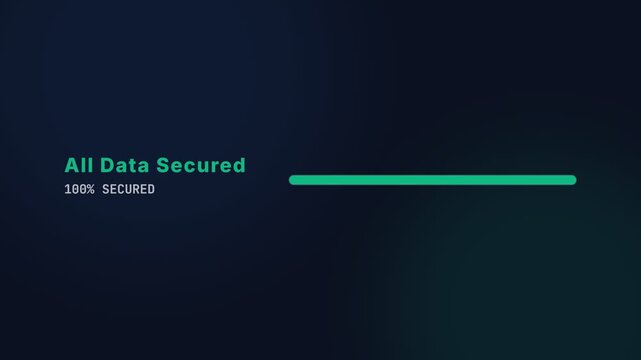 Data synchronization process, progress bar filling up from 30% to 100%, All Data Secured message with green progress bar, symbolizing data security and technology