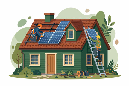 Solar Panel Installation on Eco Friendly Green House Roof