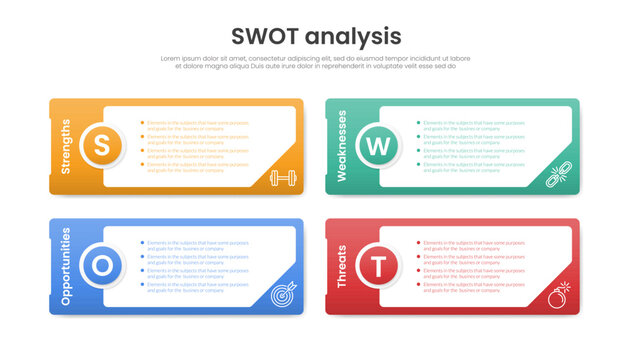 SWOT Analysis Circle Badge Ribbon Header with 4 Point Diagram for Slide Presentation