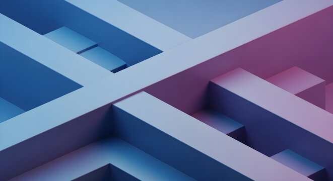 Abstract Geometric Gradient Background Featuring Intersecting Rectangular Prisms and Soft Blue and Purple Atmospheric Lighting Effects