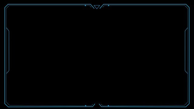 Blue HUD frame background cyan border lines, black empty center, futuristic interface details, clean copy space. 19 videos, cyber security screens, dashboard intros, data panels, digital