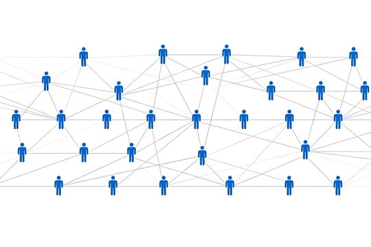 Blue Human Icons Network on White Background