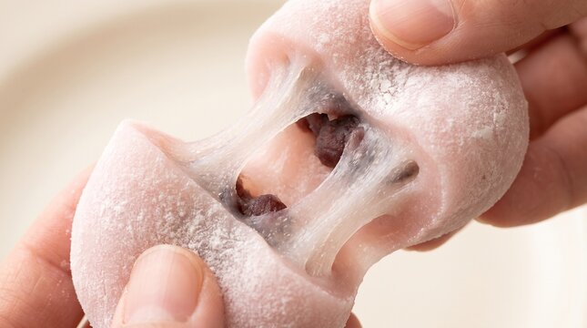 Macro Close-up of Stretchy Mochi Texture