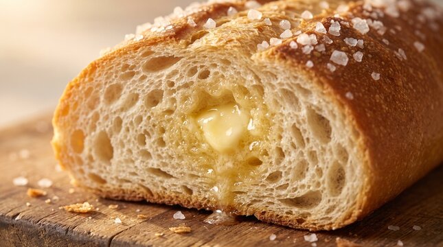 Macro Close-up of Salt Bread with Buttery Interior