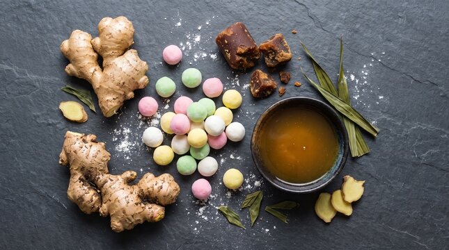 Raw Ingredients and Finished Ronde Jahe Flat Lay