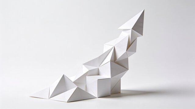 White origami geometric structure symbolizing business growth and innovation