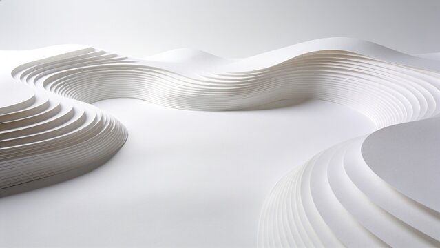 Layered white paper landscape with smooth topographic abstract waves
