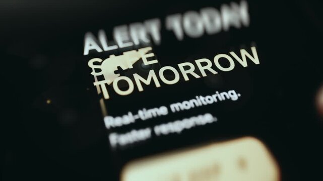 Alert Today Safe Tomorrow slogan with real-time monitoring in a crisis center