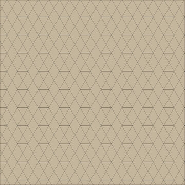 Geometric diamond pattern on beige background, minimalist linear grid vector, elegant repeating triangle and rhombus texture for luxury packaging
