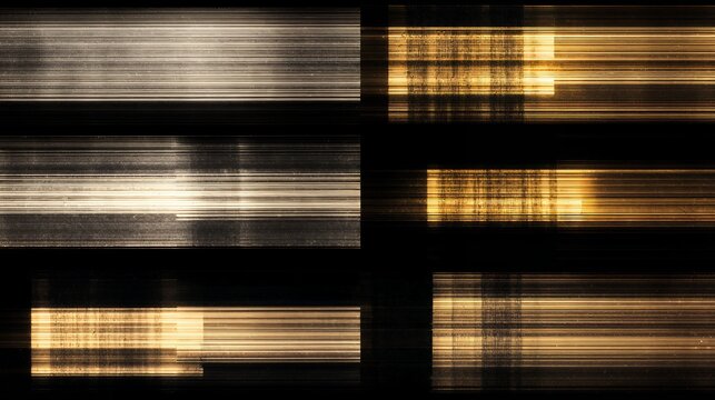 Distorted horizontal light bars abstract background with glowing golden hour tones and digital motion blur tech effect