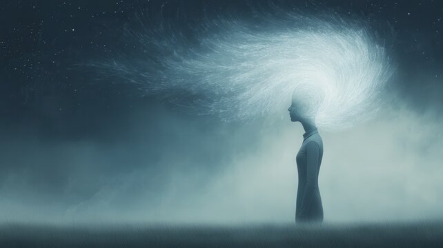 Man screaming with glowing abstract lines swirling around his head representing and confusion overwhelming thoughts