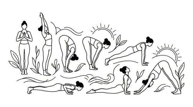 Sequence of yoga poses for sun salutation flow