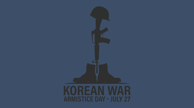 Korean War Armistice Day Military Boots Helmet Rifle Cross Silhouette Scene Vector Graphic
