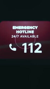 Emergency hotline 112 available 24 hours 7 days a week on a government crisis center card