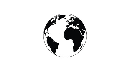 A monochrome silhouette of the earth displaying continents and oceans white background silhouette © njhasan