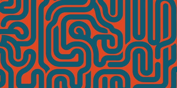 Orange and Teal Maze Swirl Abstract Background&mdash;Ideal for Retro Pattern and Textile Design