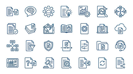 Fototapeta premium Professional office documents and file management line icons.