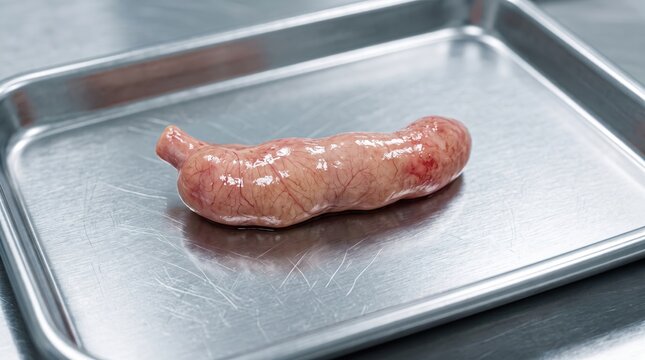 Human Appendix Close Up on Sterile Surgical Tray Medical Anatomy Pathology and Healthcare Research