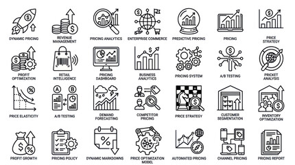 Obraz premium Revenue management and dynamic pricing business icon set.