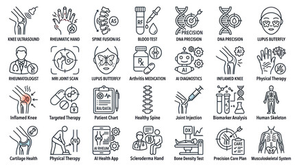 Fototapeta premium Rheumatology and joint health medical icon set.