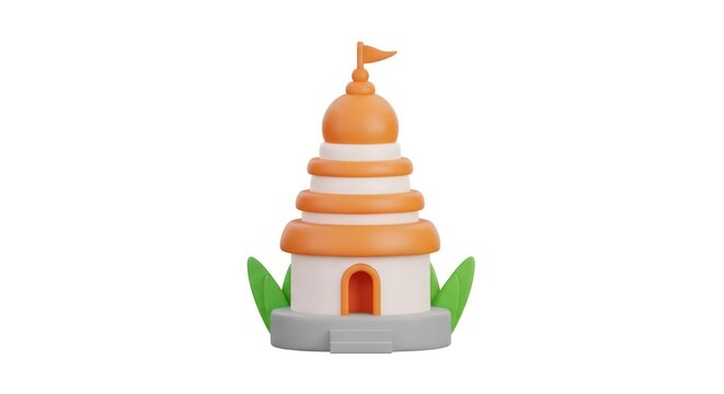 Vibrant 3d orange and white hindu temple model
