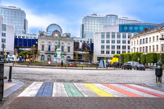 European parliament building and EU quarters in Bruxelles street view