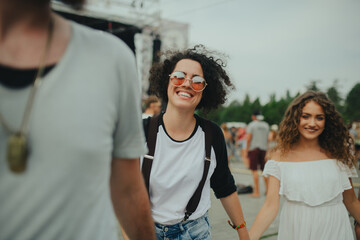 Naklejka premium Group of young friends at summer festival.