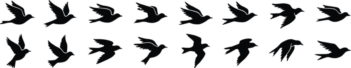 Fototapeta premium Flying Bird Silhouette Icon Collection