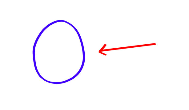 Handdrawn purple oval shape with a red arrow pointing to it isolated on transparent background