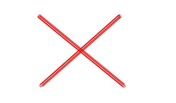 Handdrawn red cross mark isolated on transparent background