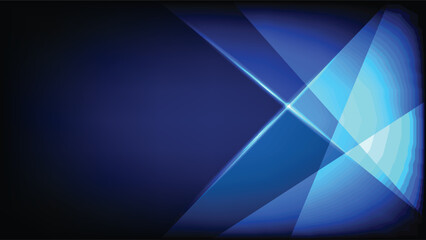 Obraz premium Dark blue geometric background with vibrant crossing glowing light lines and overlapping transparent polygonal shapes