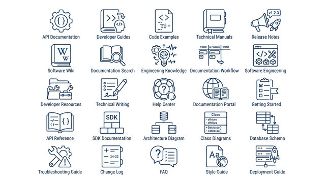 SDK development and software engineering knowledge base icons.