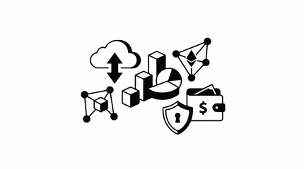 Obraz premium Digital concepts including cloud storage data security and cryptocurrency