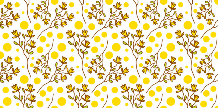 abstract yellow polka dot pattern with floral elements