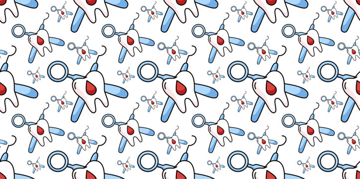 medical dental health seamless pattern with tooth icons
