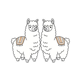 Fototapeta premium Two cartoon llamas with blankets