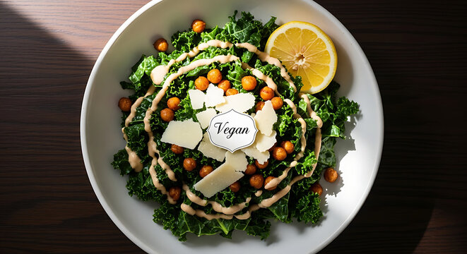 Kale Caesar Salad Bowl Roasted Chickpeas Parmesan Tahini Dressing