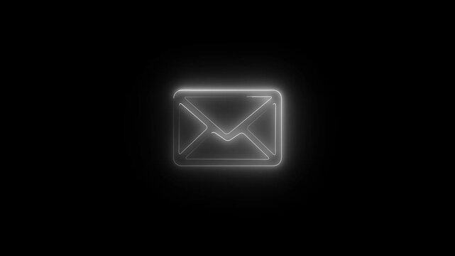 Neon mail icon animation on black background. Futuristic cyber punk style.