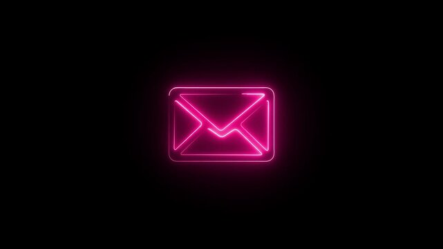 Neon mail icon animation on black background. Futuristic cyber punk style.