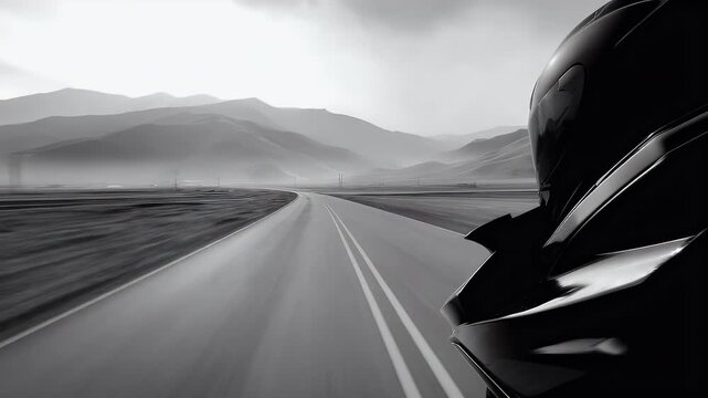 Motorcycle rider on open road landscape mountain horizon