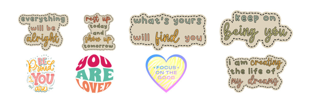Encouraging quotes for positivity and motivation graphic design elements on transparent background