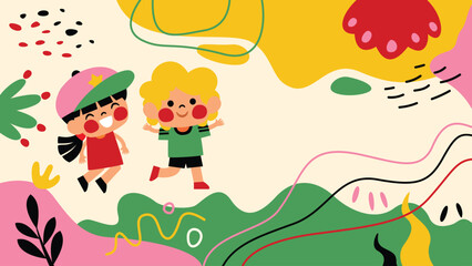 Naklejka premium Abstract Background With Cartoon Kids
